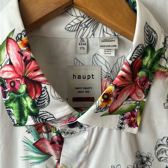 HAUPT Germany Men’s Cotton Floral Button Up Long Sleeve Shirt Size XL 17 1/2 - Picture 4 of 16